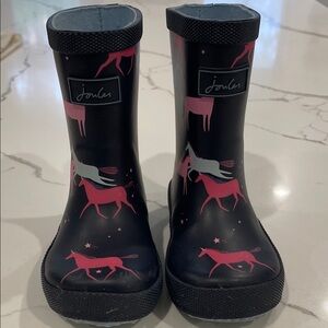 Joules Children's Navy and Pink Horse Print Boots US Size 7